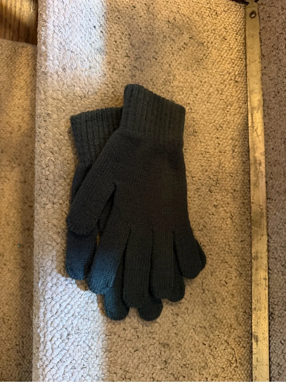 Steve Madden Dark Olive Ribbed Knit Beanie with Metal Logo & Gloves